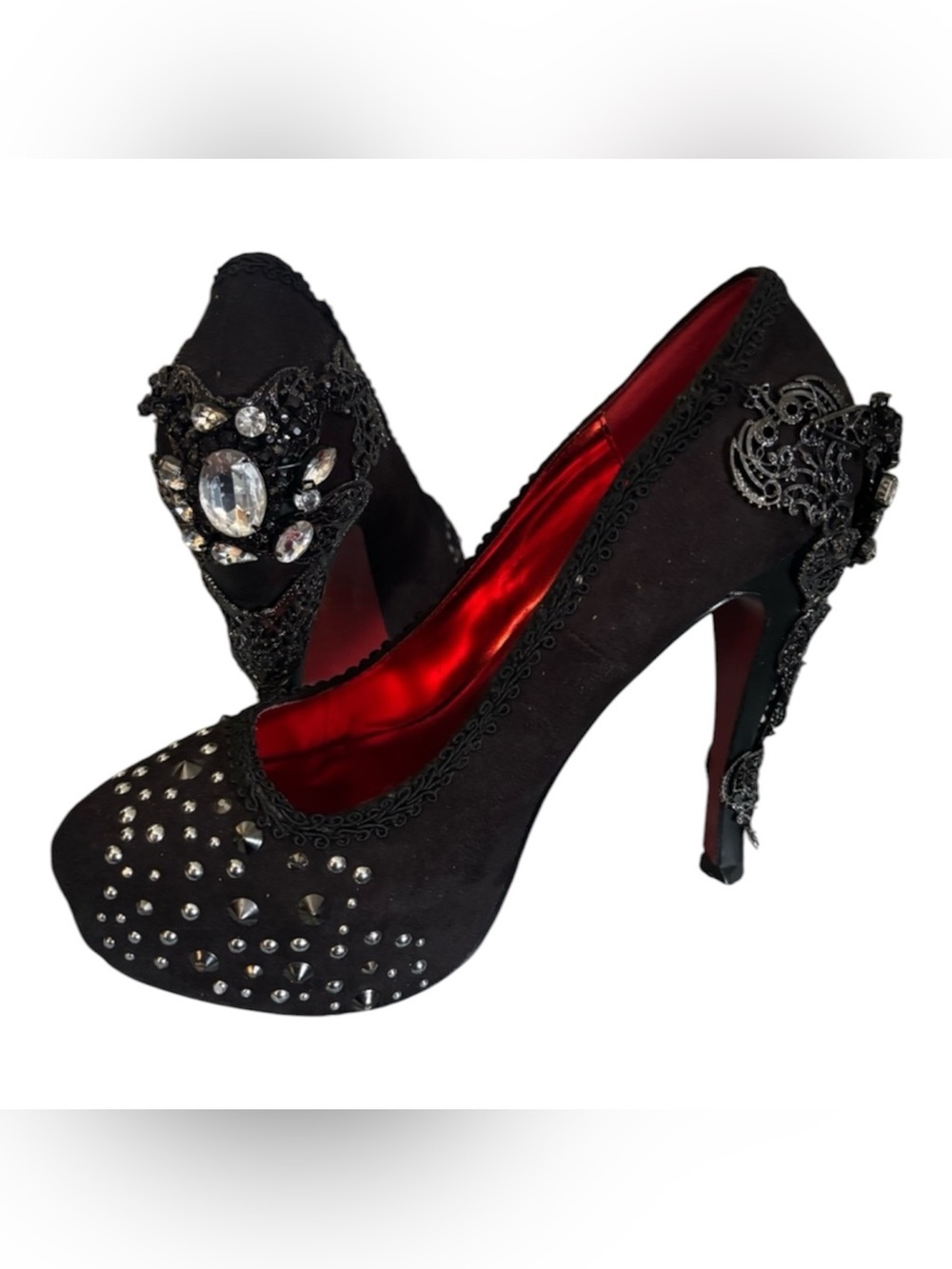 HADES AMINA Women's Black Jeweled High Heel Pumps